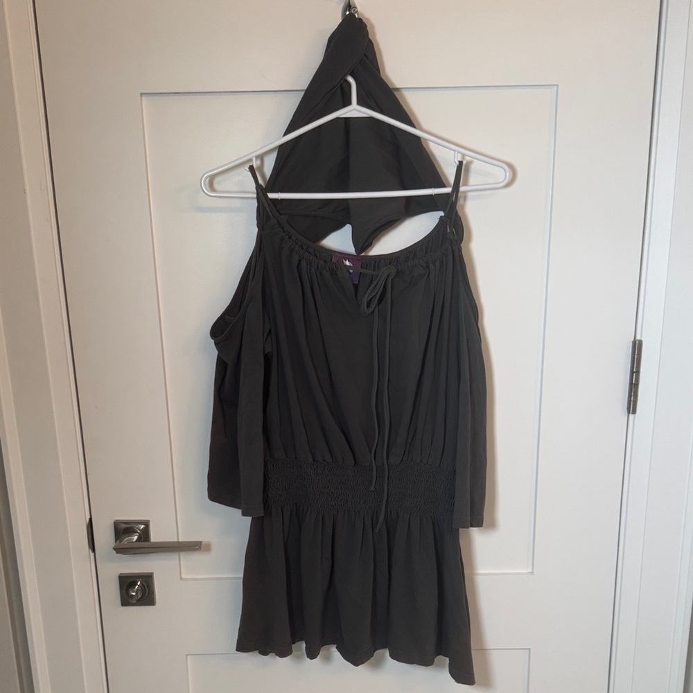 Organic Cotton Dark Gray Off-Shoulder Top with Fairy Hood